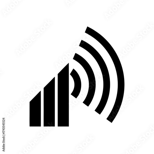 Signal strength bars with radiating waves on transparent background silhouette