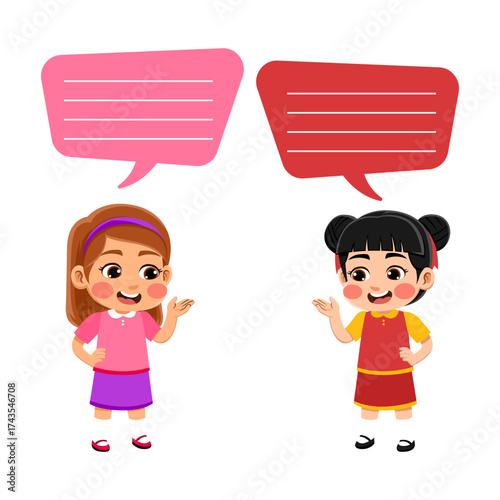 children talking happy expression vector illustration