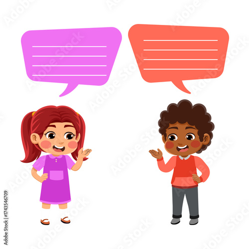 children talking happy expression vector illustration
