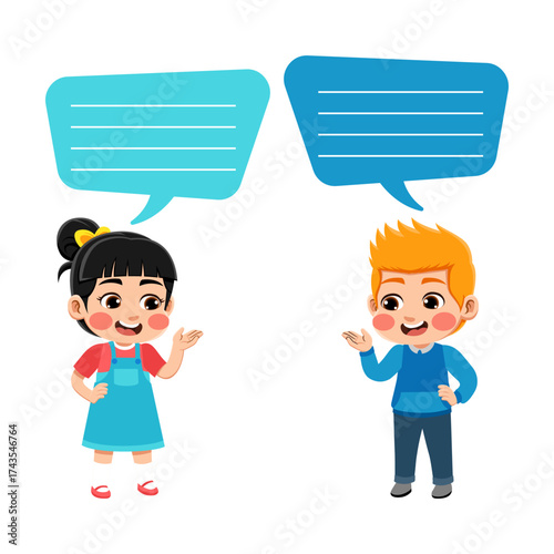 children talking happy expression vector illustration