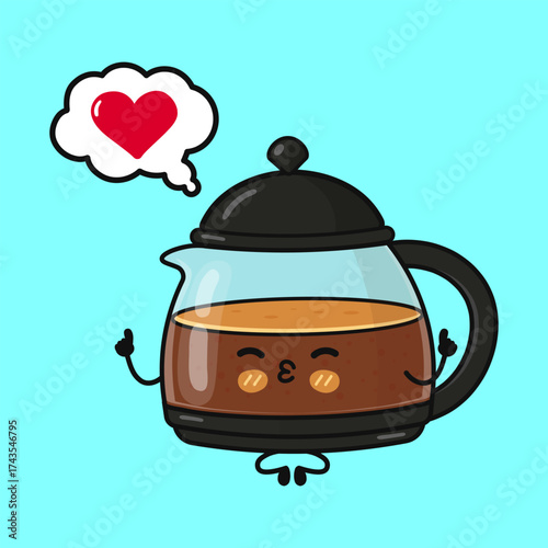 Coffee kettle cartoon character meditating sending love