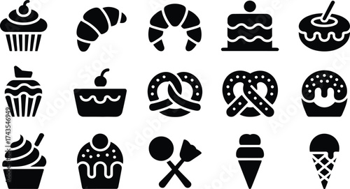 Delicious dessert icons for bakery menus, sweet shops, and confectioneries