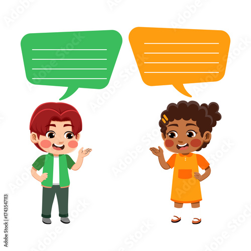 children talking happy expression vector illustration