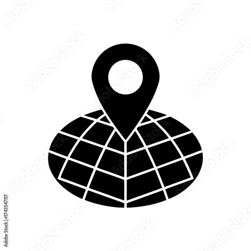 Globe with location pin pointing a spot on transparent background silhouette