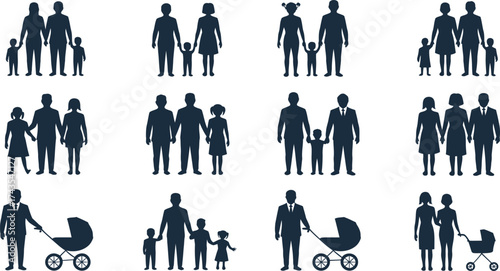Diverse families with children vector icons for modern social concepts