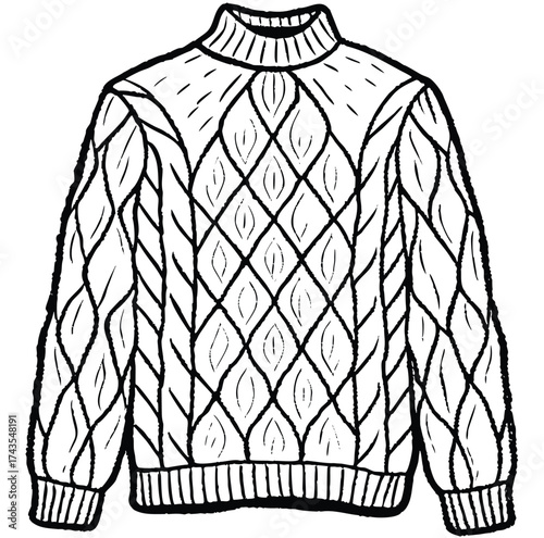 Cozy Cable Knit Sweater Illustration Warm Winter Apparel featuring a Textured Diamond Pattern and Ribbed Details for Fashion and Comfort