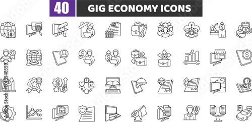Gig Economy Icons Set - Freelance and Remote Work Vector Collection