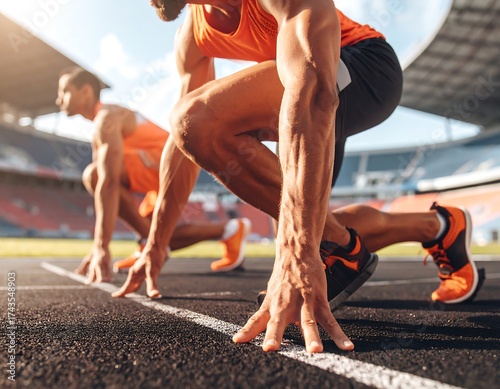 Two runners poised at the starting line
