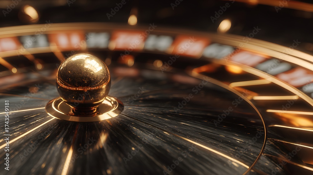 Obraz premium view showcases a golden sphere at the heart of an elegant roulette wheel, exhibiting refined textures and a luxury aesthetic.