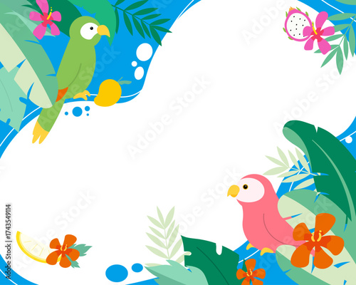 tropical_parrot_frame_fruit_leaves