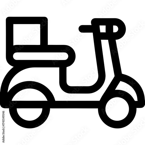 Food Delivery Scooter Line Icon, Simple outline of a scooter used for food delivery service. Modern vector icon ideal for restaurant apps, express delivery, and online ordering platforms.