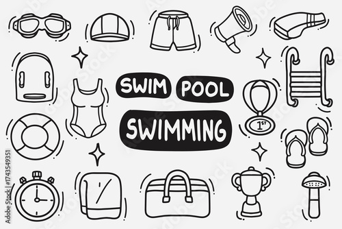set of swimming doodle good for background, wallpaper, element design, icon, etc