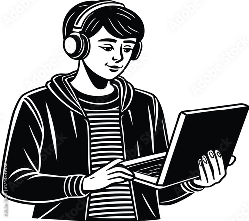 Young people and children are working and learning with laptop computers for education and business