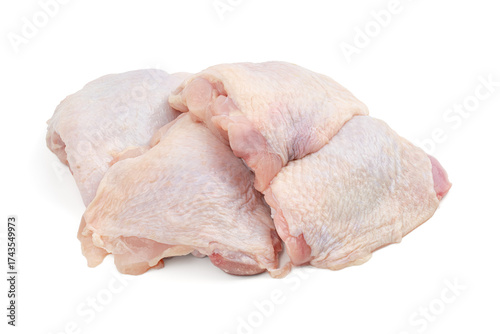 Raw chicken quarters isolated on white background. Raw fresh chicken meat.
