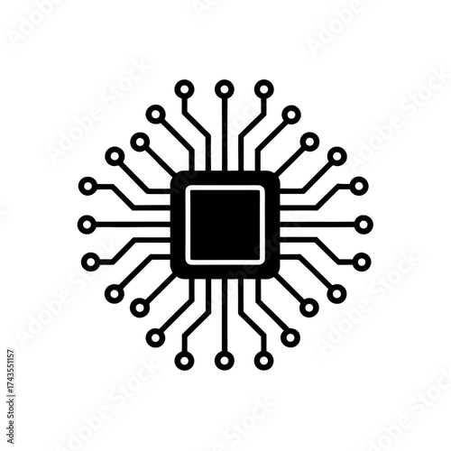 Central processing unit chip illustration on transparent background silhouette