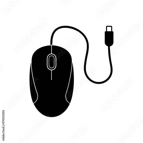 Illustration of a wired computer mouse usb on transparent background silhouette