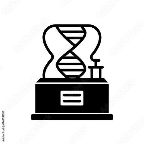 Black dna model on a base with a lever arm on transparent background silhouette