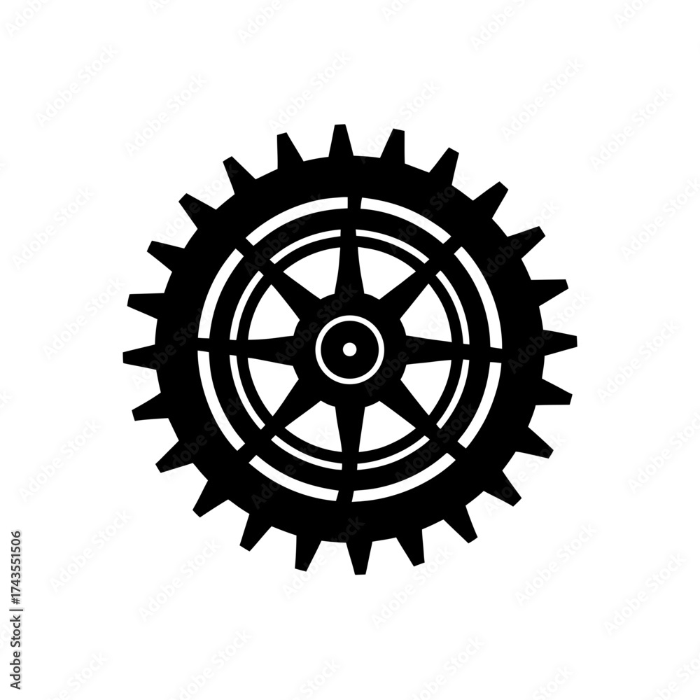 Obraz premium Gear wheel with spokes and cogged edges on transparent background silhouette