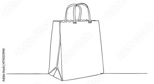 Simple Line Drawing of a Shopping Bag with Handles, a Versatile Item for Retail and Personal Use