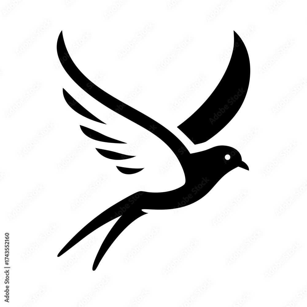 Obraz premium Silhouette of a swallow in flight with wings spread