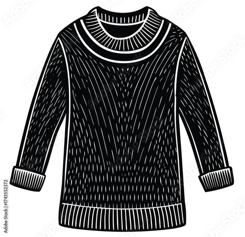Outline drawing of a stylish V-neck sweater, featuring a versatile longline cut perfect for comfortable everyday wear and adaptable fashion ensembles, great for various seasons and layering