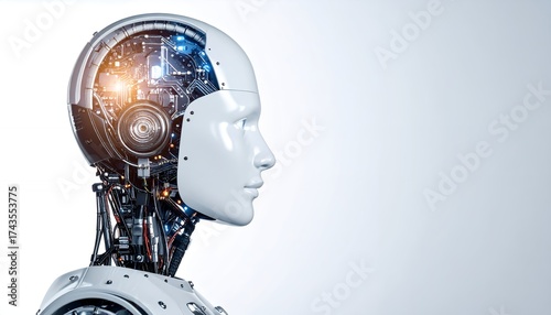 Humanoid robot head portrait artificial intelligence technology concept