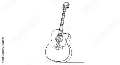 Acoustic guitar illustration in a minimalist line drawing style