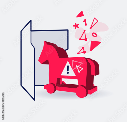 Trojan horse attack symbol with a computer file folder and red Trojan horse. Easy to use for your website or presentation.