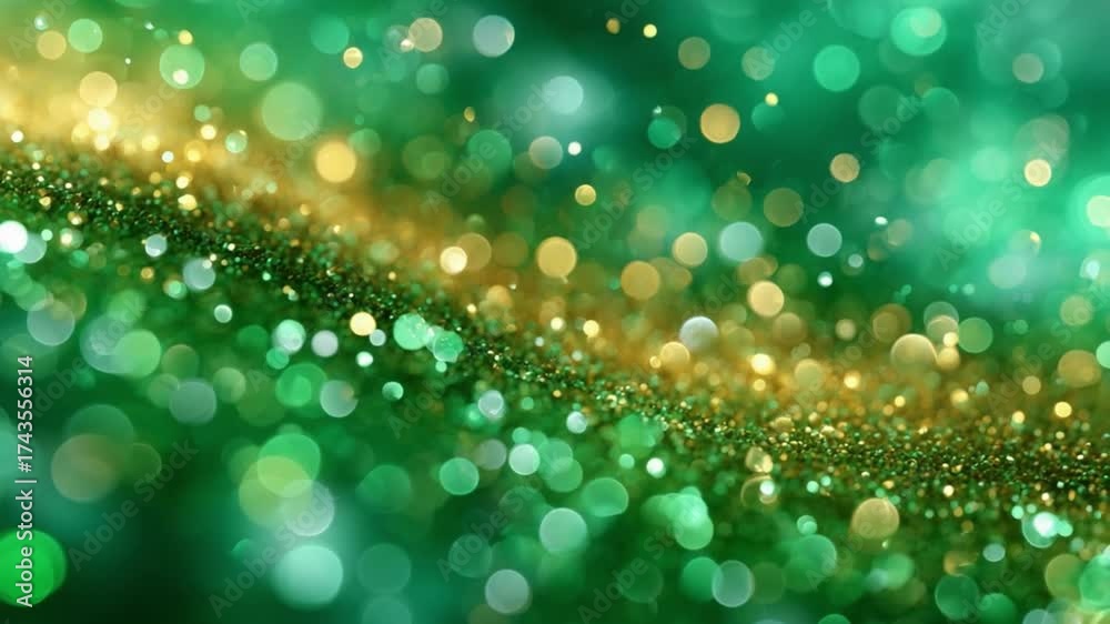Abstract Golden and Green Glittering Bokeh: A radiant display of golden and green bokeh sparkles, creating a mesmerizing abstract background filled with an aura of elegance and magic.