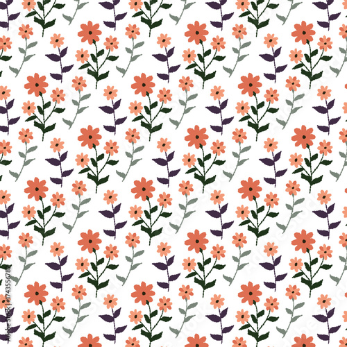 Seamless floral pattern. Autumn botanical pattern with flat flowers. Vector fabric swatch.