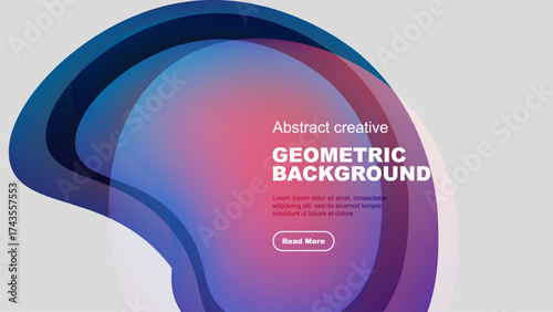 Abstract fluid shapes overlap, creating vibrant color gradients. Text promotes further exploration. Modern design elements present.