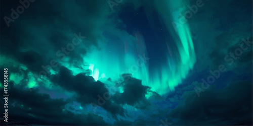 An abstract dark blue space background loop with light clouds and stars