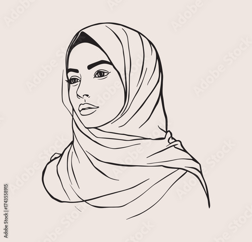 Woman with burka artistic line art monoline hand drawing illustration