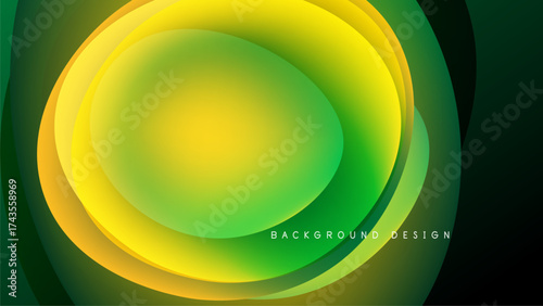 Abstract layers create vibrant circular design. Yellow, green hues blend against dark background. Modern aesthetic, smooth gradients present.