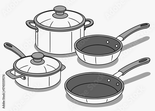 Culinary Essentials: A set of essential cooking utensils, representing the tools of the trade. A monochrome image capturing the simplicity of home cooking