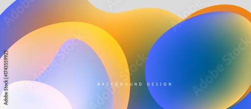 Abstract fluid shapes blend, creating vibrant color gradients. Modern design evokes energy, positivity, smooth transitions. Background features overlapping forms.