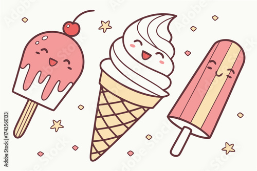 A vibrant and delicious assortment of colorful ice cream treats perfect for summer celebrations and dessert themed designs