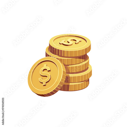 Gold coins stack isolated for financial savings and wealth accumulation. Symbol gold coins stack represents monetary value and investment success.
