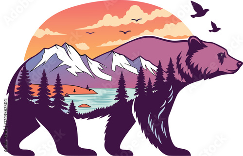 Majestic bear silhouette standing proudly against a backdrop representing nature and wildlife