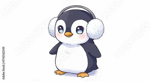Penguin cartoon with earmuffs black white orange coloring