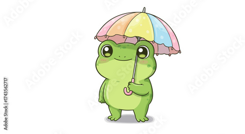 Cartoon frog holding a colorful umbrella