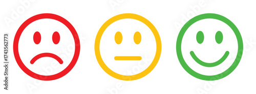 Set of different emotion emojis - outline emoticons - x3