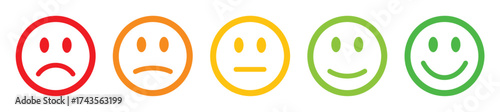 Set of different emotion emojis - outline emoticons - x5