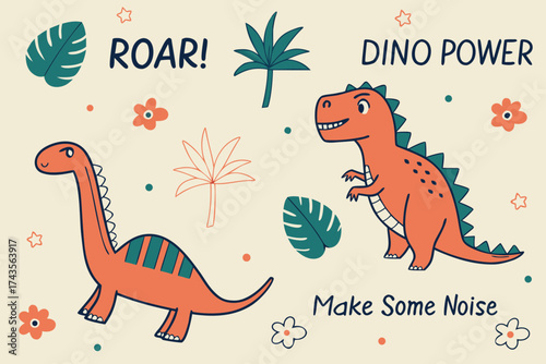 Charming and playful dinosaur themed seamless pattern design perfect for children s wallpaper and fabric applications
