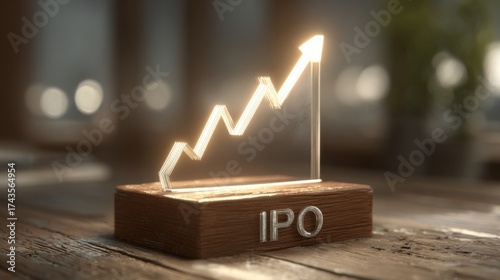 A glowing IPO sign with an upward trend graph, symbolizing financial growth and investment opportunities.