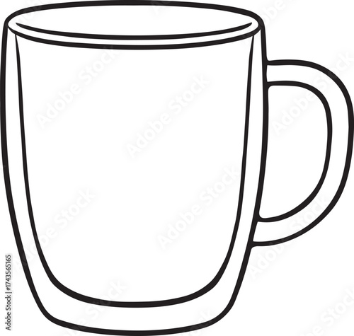 Simple outline of a double-walled glass mug for beverages hot or cold