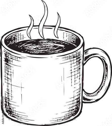 Steaming coffee mug hand drawn sketch warm beverage morning drink comforting aroma