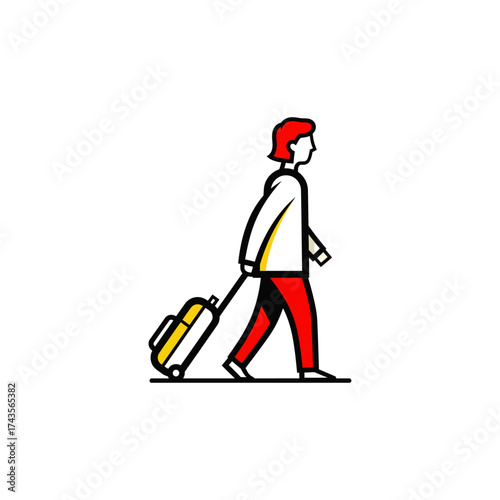 Passenger Pulling Rolling Bag icon flat vector design.