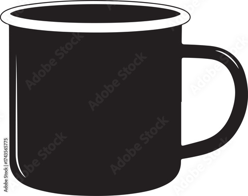 Classic black enamel mug with white rim ideal for camping and hot beverages
