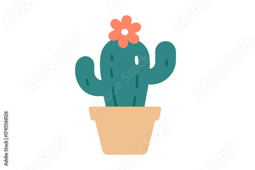 Cute potted cactus plant with a bright orange flower blooming
